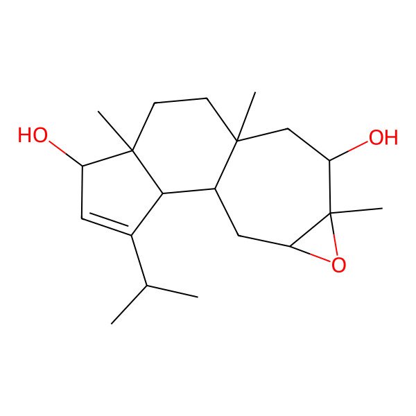 2D Structure of (1R,2S,5S,6S,9S,11R,12S,14R)-6,9,12-trimethyl-3-propan-2-yl-13-oxatetracyclo[7.6.0.02,6.012,14]pentadec-3-ene-5,11-diol