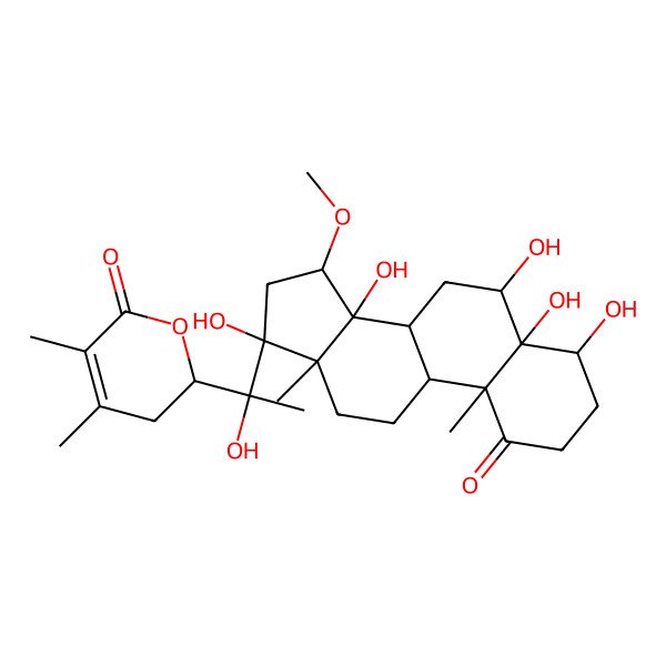 2D Structure of (2R)-2-[(1S)-1-hydroxy-1-[(4S,5S,6R,8R,9S,10R,13S,14R,15S,17S)-4,5,6,14,17-pentahydroxy-15-methoxy-10,13-dimethyl-1-oxo-3,4,6,7,8,9,11,12,15,16-decahydro-2H-cyclopenta[a]phenanthren-17-yl]ethyl]-4,5-dimethyl-2,3-dihydropyran-6-one