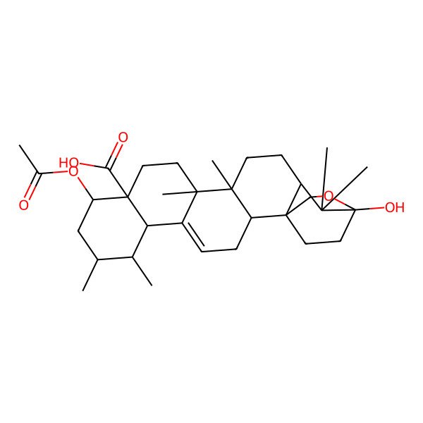 2D Structure of (1S,2S,7S,10R,11S,14S,15S,20S)-10-acetyloxy-20-hydroxy-7,8,14,15,19,19-hexamethyl-21-oxahexacyclo[18.2.2.01,18.02,15.05,14.06,11]tetracos-4-ene-11-carboxylic acid