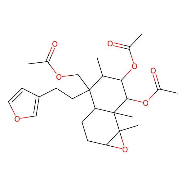 2D Structure of [6,7-diacetyloxy-4-[2-(furan-3-yl)ethyl]-5,7a,7b-trimethyl-2,3,3a,5,6,7-hexahydro-1aH-naphtho[1,2-b]oxiren-4-yl]methyl acetate