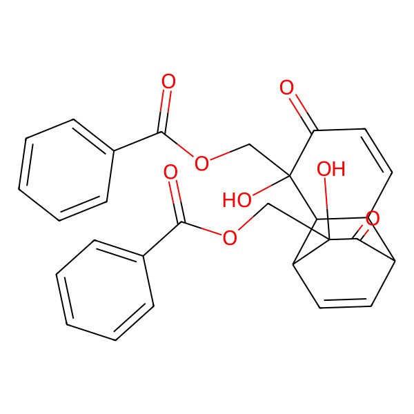 2D Structure of [6-(Benzoyloxymethyl)-6,9-dihydroxy-5,10-dioxo-9-tricyclo[6.2.2.02,7]dodeca-3,11-dienyl]methyl benzoate