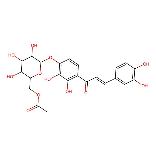 2D Structure of [6-[4-[3-(3,4-Dihydroxyphenyl)prop-2-enoyl]-2,3-dihydroxyphenoxy]-3,4,5-trihydroxyoxan-2-yl]methyl acetate