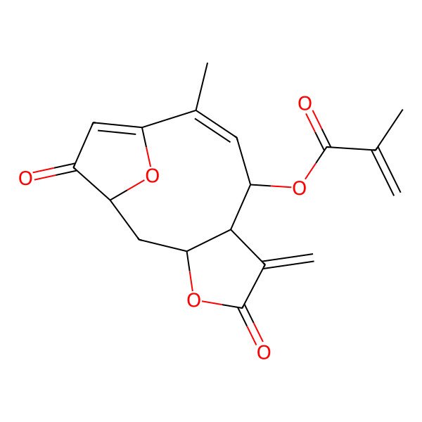 2D Structure of (10-Methyl-6-methylidene-5,13-dioxo-4,14-dioxatricyclo[9.2.1.03,7]tetradeca-9,11-dien-8-yl) 2-methylprop-2-enoate
