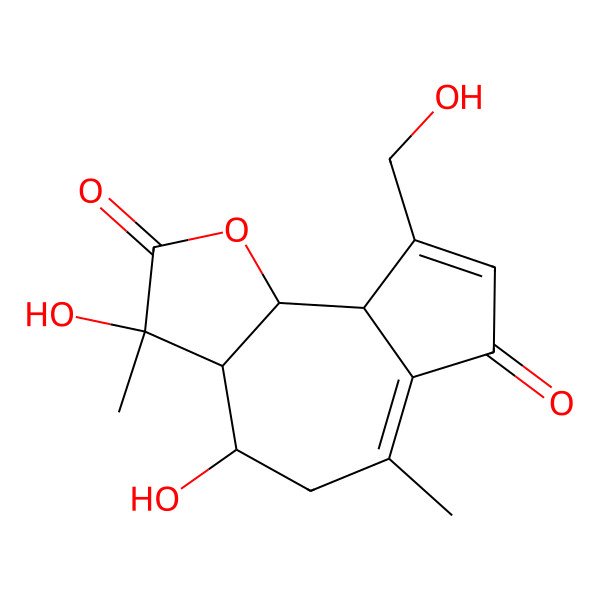 2D Structure of (3R,3aR,4S,9aS,9bR)-3,4-dihydroxy-9-(hydroxymethyl)-3,6-dimethyl-4,5,9a,9b-tetrahydro-3aH-azuleno[4,5-b]furan-2,7-dione