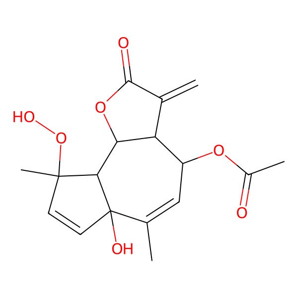 2D Structure of [(3aR,4S,6aS,9S,9aR,9bS)-9-hydroperoxy-6a-hydroxy-6,9-dimethyl-3-methylidene-2-oxo-3a,4,9a,9b-tetrahydroazuleno[4,5-b]furan-4-yl] acetate
