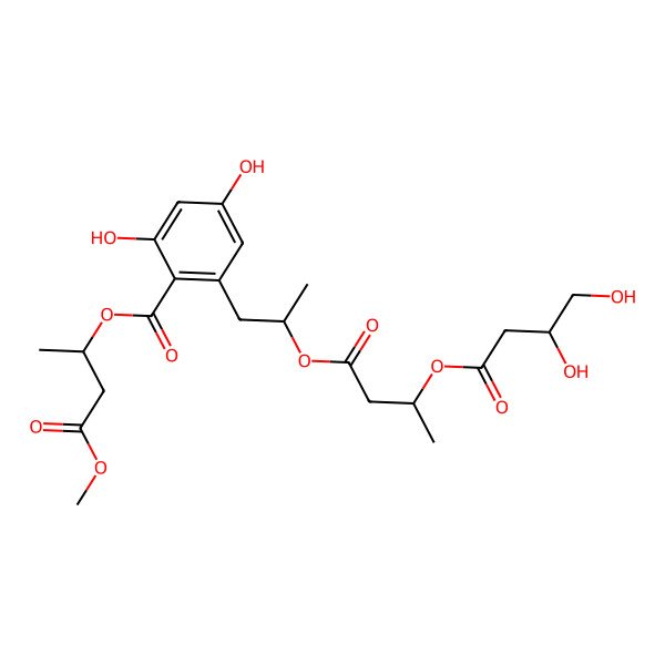2D Structure of (4-Methoxy-4-oxobutan-2-yl) 2-[2-[3-(3,4-dihydroxybutanoyloxy)butanoyloxy]propyl]-4,6-dihydroxybenzoate