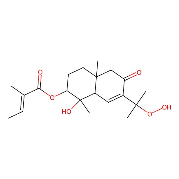 2D Structure of [(1S,2S,4aR,8aR)-7-(2-hydroperoxypropan-2-yl)-1-hydroxy-1,4a-dimethyl-6-oxo-3,4,5,8a-tetrahydro-2H-naphthalen-2-yl] (Z)-2-methylbut-2-enoate