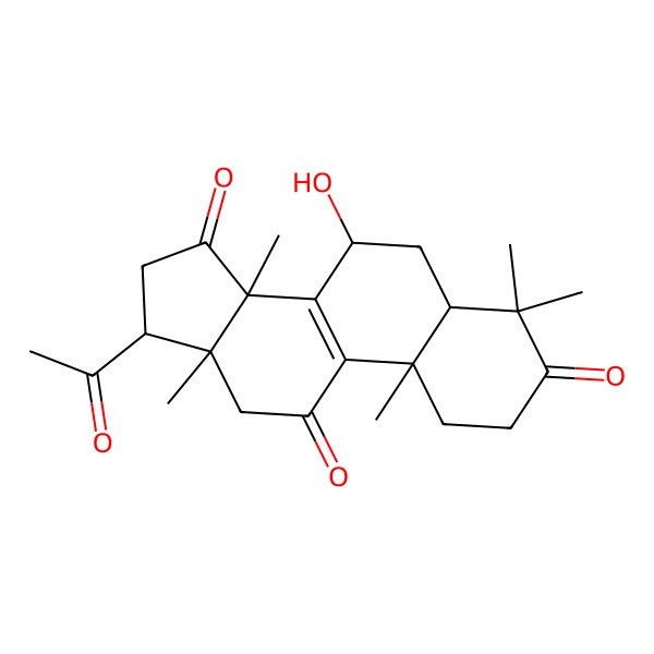2D Structure of (5R,7S,10S,13R,14R)-17-acetyl-7-hydroxy-4,4,10,13,14-pentamethyl-1,2,5,6,7,12,16,17-octahydrocyclopenta[a]phenanthrene-3,11,15-trione