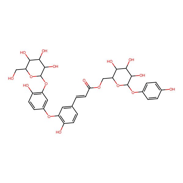 2D Structure of [(2R,3S,4S,5R,6S)-3,4,5-trihydroxy-6-(4-hydroxyphenoxy)oxan-2-yl]methyl (E)-3-[4-hydroxy-3-[4-hydroxy-3-[(2S,3R,4S,5S,6R)-3,4,5-trihydroxy-6-(hydroxymethyl)oxan-2-yl]oxyphenoxy]phenyl]prop-2-enoate