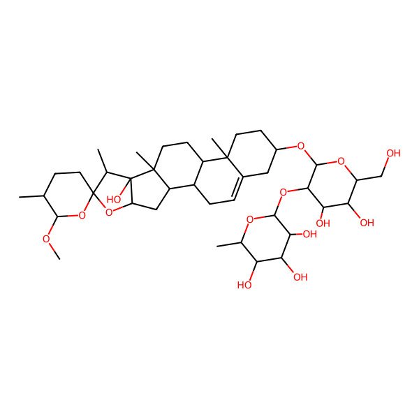 2D Structure of 2-[4,5-Dihydroxy-2-(8-hydroxy-6'-methoxy-5',7,9,13-tetramethylspiro[5-oxapentacyclo[10.8.0.02,9.04,8.013,18]icos-18-ene-6,2'-oxane]-16-yl)oxy-6-(hydroxymethyl)oxan-3-yl]oxy-6-methyloxane-3,4,5-triol