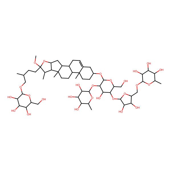 2D Structure of 2-[[3,4-Dihydroxy-5-[4-hydroxy-2-(hydroxymethyl)-6-[[6-methoxy-7,9,13-trimethyl-6-[3-methyl-4-[3,4,5-trihydroxy-6-(hydroxymethyl)oxan-2-yl]oxybutyl]-5-oxapentacyclo[10.8.0.02,9.04,8.013,18]icos-18-en-16-yl]oxy]-5-(3,4,5-trihydroxy-6-methyloxan-2-yl)oxyoxan-3-yl]oxyoxolan-2-yl]methoxy]-6-methyloxane-3,4,5-triol