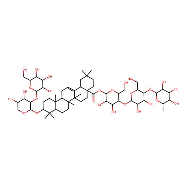 2D Structure of [(2S,3R,4R,5S,6R)-5-[(2S,3R,4R,5S,6R)-3,4-dihydroxy-6-(hydroxymethyl)-5-[(2R,3R,4R,5R,6S)-3,4,5-trihydroxy-6-methyloxan-2-yl]oxyoxan-2-yl]oxy-3,4-dihydroxy-6-(hydroxymethyl)oxan-2-yl] (4aS,6aR,6aS,6bR,8aR,10S,12aR,14bS)-10-[(2S,3R,4S,5S)-4,5-dihydroxy-3-[(2S,3R,4S,5S,6R)-3,4,5-trihydroxy-6-(hydroxymethyl)oxan-2-yl]oxyoxan-2-yl]oxy-2,2,6a,6b,9,9,12a-heptamethyl-1,3,4,5,6,6a,7,8,8a,10,11,12,13,14b-tetradecahydropicene-4a-carboxylate