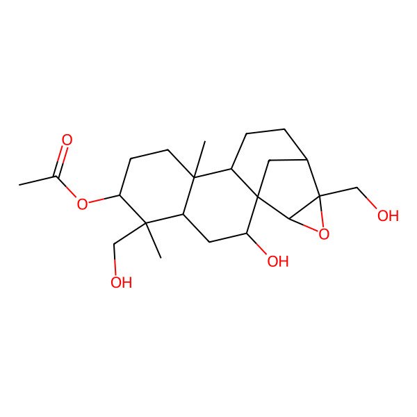 2D Structure of [(1S,2R,4R,5R,6S,9S,10R,13S,14S,16S)-2-hydroxy-5,14-bis(hydroxymethyl)-5,9-dimethyl-15-oxapentacyclo[11.3.1.01,10.04,9.014,16]heptadecan-6-yl] acetate