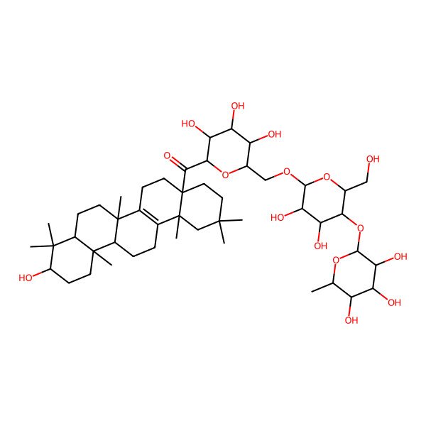 2D Structure of [(4aS,6aR,6bR,8aR,10R,12aR,14bS)-10-hydroxy-2,2,6b,9,9,12a,14b-heptamethyl-1,3,4,5,6,6a,7,8,8a,10,11,12,13,14-tetradecahydropicen-4a-yl]-[(2R,3R,4S,5S,6R)-6-[[(2R,3R,4R,5S,6R)-3,4-dihydroxy-6-(hydroxymethyl)-5-[(2S,3R,4R,5R,6S)-3,4,5-trihydroxy-6-methyloxan-2-yl]oxyoxan-2-yl]oxymethyl]-3,4,5-trihydroxyoxan-2-yl]methanone