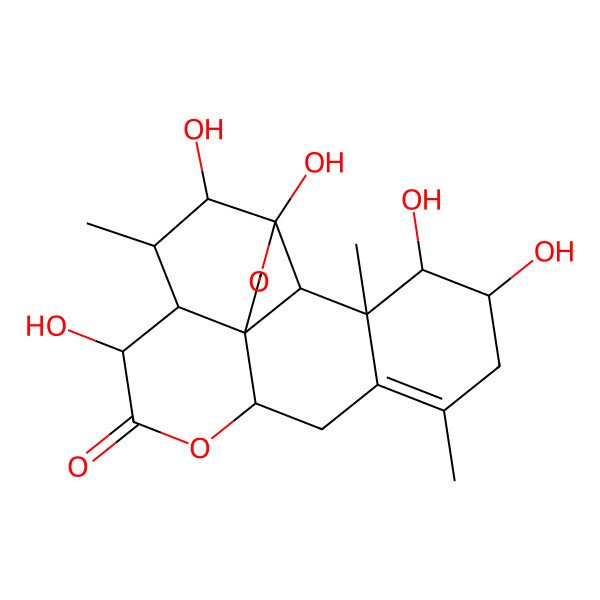 2D Structure of 4,5,8,16,17-Pentahydroxy-6,14,18-trimethyl-3,10-dioxapentacyclo[9.8.0.01,7.04,19.013,18]nonadec-13-en-9-one