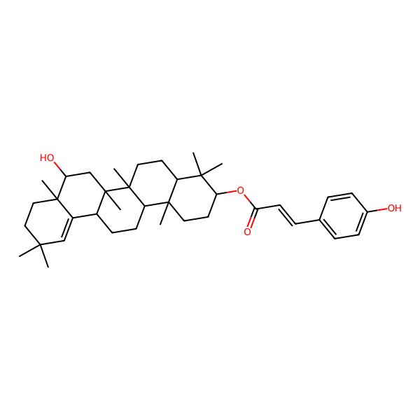 2D Structure of [(3S,4aR,6aS,6aR,6bR,8S,8aS,14aR,14bR)-8-hydroxy-4,4,6a,6b,8a,11,11,14b-octamethyl-1,2,3,4a,5,6,6a,7,8,9,10,13,14,14a-tetradecahydropicen-3-yl] (E)-3-(4-hydroxyphenyl)prop-2-enoate