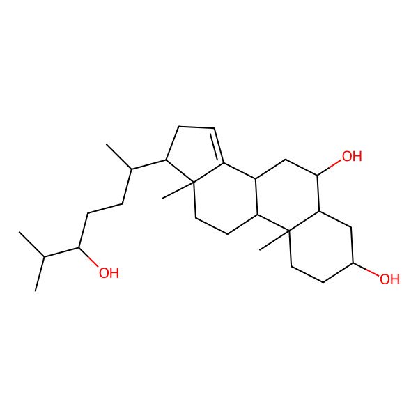 2D Structure of (3S,5S,6S,8R,9S,10R,13R,17R)-17-[(2S,5R)-5-hydroxy-6-methylheptan-2-yl]-10,13-dimethyl-2,3,4,5,6,7,8,9,11,12,16,17-dodecahydro-1H-cyclopenta[a]phenanthrene-3,6-diol