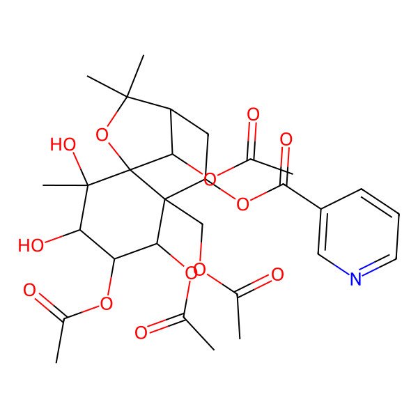 2D Structure of [4,5,12-Triacetyloxy-6-(acetyloxymethyl)-2,3-dihydroxy-2,10,10-trimethyl-11-oxatricyclo[7.2.1.01,6]dodecan-7-yl] pyridine-3-carboxylate