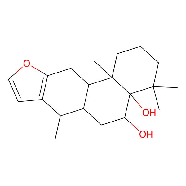2D Structure of (4aR,5R,6aS,7R,11aS,11bR)-4,4,7,11b-tetramethyl-2,3,5,6,6a,7,11,11a-octahydro-1H-naphtho[2,1-f][1]benzofuran-4a,5-diol