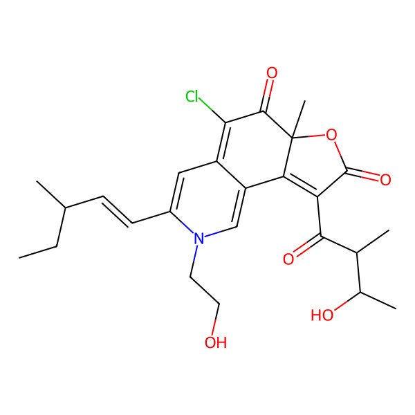 2D Structure of 5-Chloro-2-(2-hydroxyethyl)-9-(3-hydroxy-2-methylbutanoyl)-6a-methyl-3-(3-methylpent-1-enyl)furo[2,3-h]isoquinoline-6,8-dione