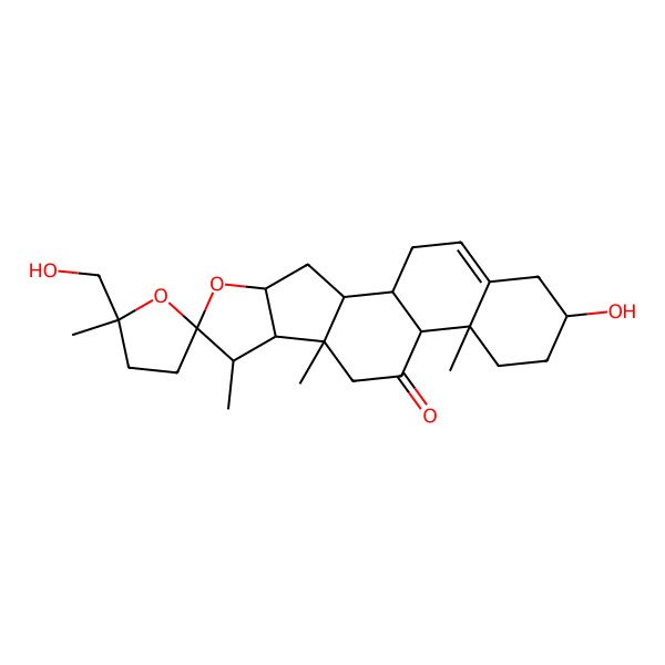 2D Structure of (1S,2R,4R,5'S,6S,7S,8S,9S,12S,13R,16S)-16-hydroxy-5'-(hydroxymethyl)-5',7,9,13-tetramethylspiro[5-oxapentacyclo[10.8.0.02,9.04,8.013,18]icos-18-ene-6,2'-oxolane]-11-one