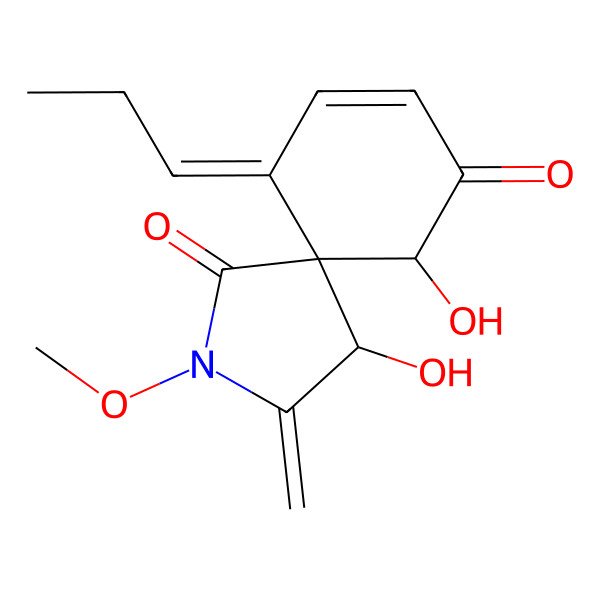 2D Structure of 4,10-Dihydroxy-2-methoxy-3-methylidene-6-propylidene-2-azaspiro[4.5]dec-7-ene-1,9-dione