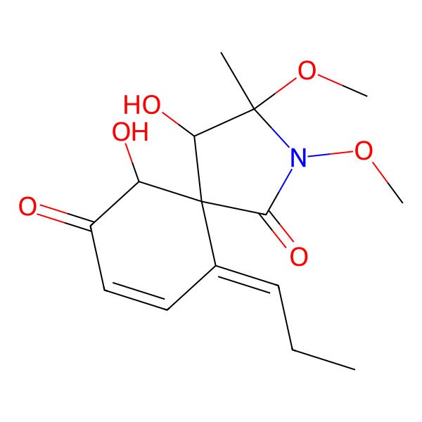 2D Structure of 4,10-Dihydroxy-2,3-dimethoxy-3-methyl-6-propylidene-2-azaspiro[4.5]dec-7-ene-1,9-dione