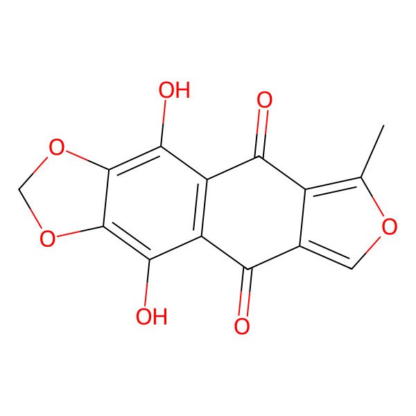 2D Structure of 4,10-Dihydroxy-6-methyl-[2]benzofuro[5,6-f][1,3]benzodioxole-5,9-dione