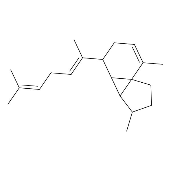 2D Structure of 4,10-Dimethyl-7-(6-methylhepta-2,5-dien-2-yl)tricyclo[4.4.0.01,5]dec-9-ene