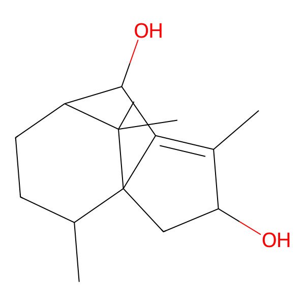 2D Structure of 4,10,11,11-Tetramethyltricyclo[5.3.1.01,5]undec-4-ene-3,6-diol