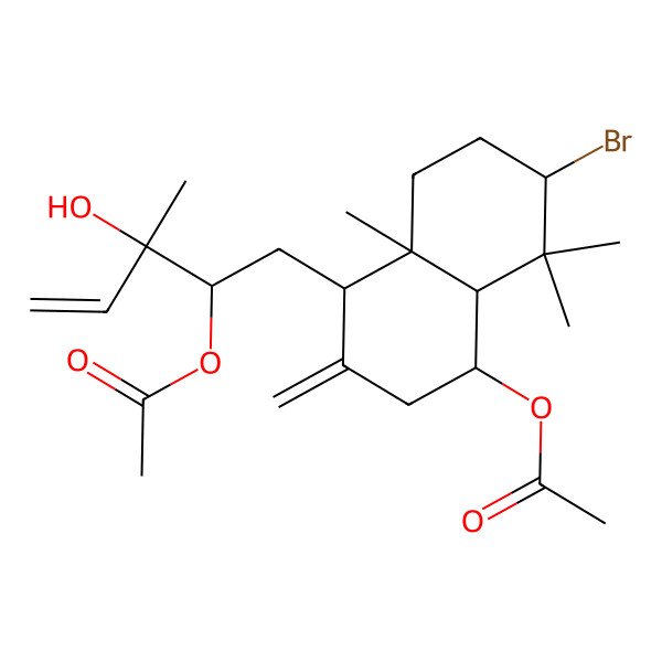 2D Structure of [(1S,4S,4aS,7R,8aS)-4-(2-acetyloxy-3-hydroxy-3-methylpent-4-enyl)-7-bromo-4a,8,8-trimethyl-3-methylidene-2,4,5,6,7,8a-hexahydro-1H-naphthalen-1-yl] acetate