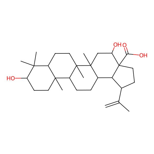 2D Structure of 4,9-Dihydroxy-5a,5b,8,8,11a-pentamethyl-1-prop-1-en-2-yl-1,2,3,4,5,6,7,7a,9,10,11,11b,12,13,13a,13b-hexadecahydrocyclopenta[a]chrysene-3a-carboxylic acid