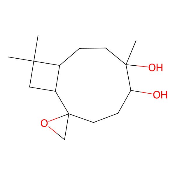 2D Structure of 4,11,11-Trimethylspiro[bicyclo[7.2.0]undecane-8,2'-oxirane]-4,5-diol