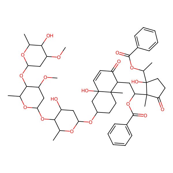 2D Structure of 1-[2-[2-[4a-hydroxy-6-[4-hydroxy-5-[5-(5-hydroxy-4-methoxy-6-methyloxan-2-yl)oxy-4-methoxy-6-methyloxan-2-yl]oxy-6-methyloxan-2-yl]oxy-8a-methyl-2-oxo-5,6,7,8-tetrahydro-1H-naphthalen-1-yl]-1-benzoyloxyethyl]-1-hydroxy-2-methyl-3-oxocyclopentyl]ethyl benzoate