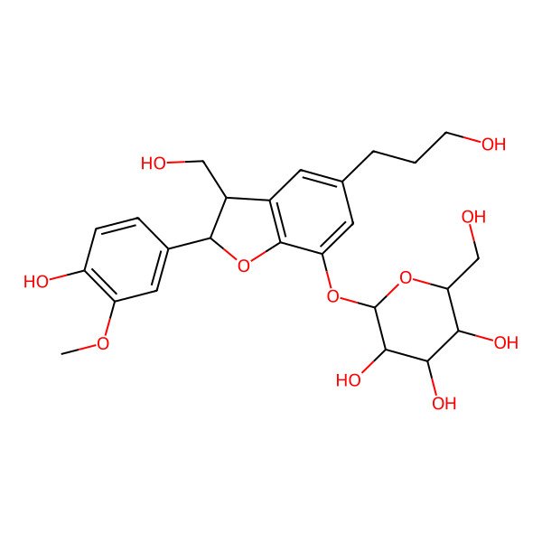 2D Structure of 2-[[2-(4-Hydroxy-3-methoxyphenyl)-3-(hydroxymethyl)-5-(3-hydroxypropyl)-2,3-dihydro-1-benzofuran-7-yl]oxy]-6-(hydroxymethyl)oxane-3,4,5-triol