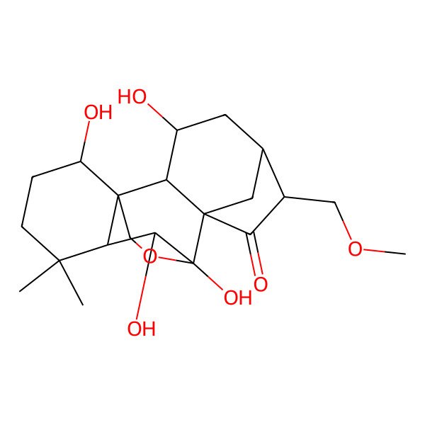2D Structure of (1R,2R,3S,5S,6S,8S,9S,10S,11R,15S)-3,9,10,15-tetrahydroxy-6-(methoxymethyl)-12,12-dimethyl-17-oxapentacyclo[7.6.2.15,8.01,11.02,8]octadecan-7-one