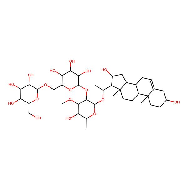 2D Structure of 2-[[6-[2-[1-(3,16-dihydroxy-10,13-dimethyl-2,3,4,7,8,9,11,12,14,15,16,17-dodecahydro-1H-cyclopenta[a]phenanthren-17-yl)ethoxy]-5-hydroxy-4-methoxy-6-methyloxan-3-yl]oxy-3,4,5-trihydroxyoxan-2-yl]methoxy]-6-(hydroxymethyl)oxane-3,4,5-triol