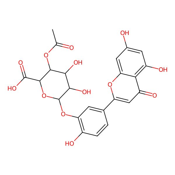 2D Structure of 3-Acetyloxy-6-[5-(5,7-dihydroxy-4-oxochromen-2-yl)-2-hydroxyphenoxy]-4,5-dihydroxyoxane-2-carboxylic acid