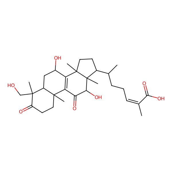2D Structure of 6-[7,12-dihydroxy-4-(hydroxymethyl)-4,10,13,14-tetramethyl-3,11-dioxo-2,5,6,7,12,15,16,17-octahydro-1H-cyclopenta[a]phenanthren-17-yl]-2-methylhept-2-enoic acid