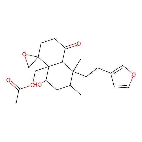 2D Structure of [(1S,2R,4R,4aR,5R,8aR)-1-[2-(furan-3-yl)ethyl]-4-hydroxy-1,2-dimethyl-8-oxospiro[2,3,4,6,7,8a-hexahydronaphthalene-5,2'-oxirane]-4a-yl]methyl acetate