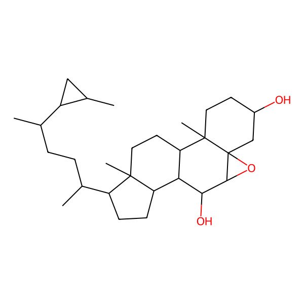 2D Structure of (1S,2R,5S,7R,9S,10S,11S,12S,15R,16R)-2,16-dimethyl-15-[(2R,5R)-5-[(1R,2R)-2-methylcyclopropyl]hexan-2-yl]-8-oxapentacyclo[9.7.0.02,7.07,9.012,16]octadecane-5,10-diol