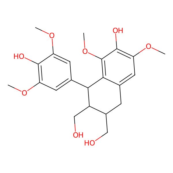 2D Structure of (6R,7S,8S)-8-(4-hydroxy-3,5-dimethoxyphenyl)-6,7-bis(hydroxymethyl)-1,3-dimethoxy-5,6,7,8-tetrahydronaphthalen-2-ol