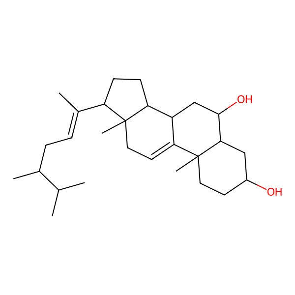 2D Structure of 17-(5,6-dimethylhept-2-en-2-yl)-10,13-dimethyl-2,3,4,5,6,7,8,12,14,15,16,17-dodecahydro-1H-cyclopenta[a]phenanthrene-3,6-diol