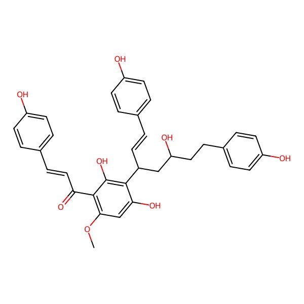 2D Structure of 1-[2,4-Dihydroxy-3-[5-hydroxy-1,7-bis(4-hydroxyphenyl)hept-1-en-3-yl]-6-methoxyphenyl]-3-(4-hydroxyphenyl)prop-2-en-1-one