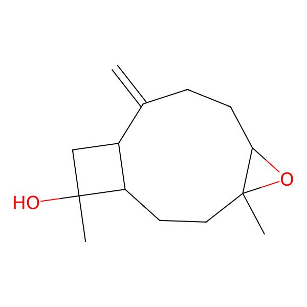 2D Structure of 4,12-Dimethyl-9-methylidene-5-oxatricyclo[8.2.0.04,6]dodecan-12-ol