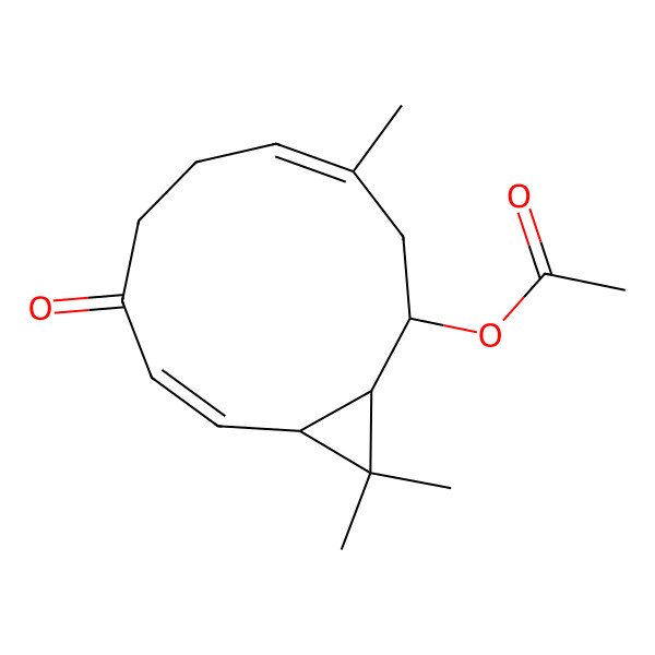 2D Structure of (4,12,12-Trimethyl-8-oxo-2-bicyclo[9.1.0]dodeca-4,9-dienyl) acetate
