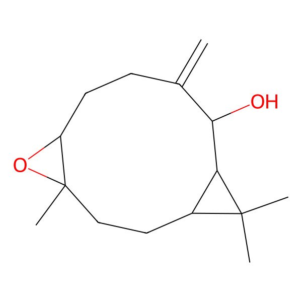 2D Structure of 4,12,12-Trimethyl-9-methylidene-5-oxatricyclo[9.1.0.04,6]dodecan-10-ol