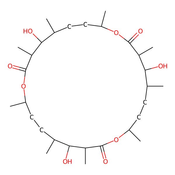 2D Structure of 4,12,20-Trihydroxy-3,5,8,11,13,16,19,21,24-nonamethyl-1,9,17-trioxacyclotetracosane-2,10,18-trione