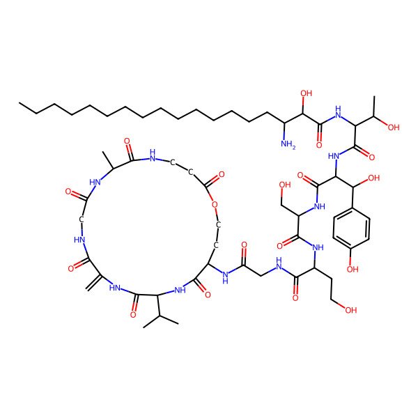 2D Structure of H-bAla(2-OH,3-pentadecyl)-DL-xiThr-DL-Tyr(b-OH)-DL-Ser-DL-Hse-Gly-DL-Hse(1)-DL-Val-Dha-Gly-DL-Ala-bAla-(1)