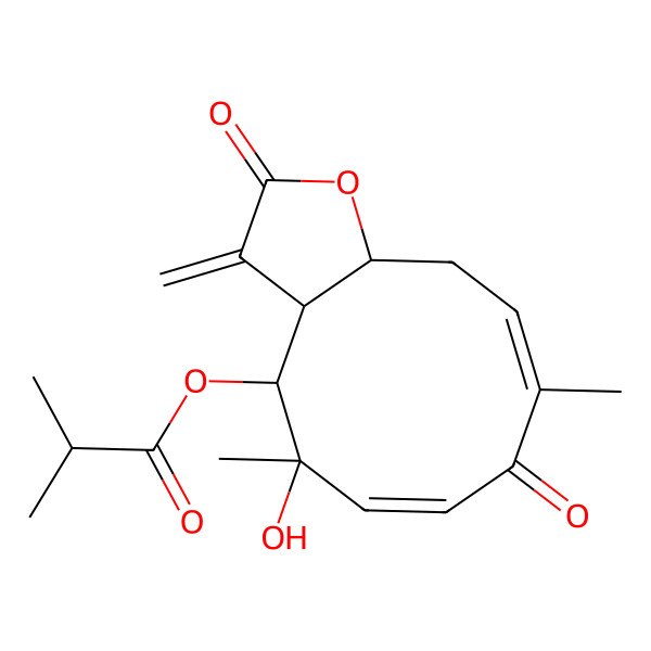 2D Structure of (5-Hydroxy-5,9-dimethyl-3-methylidene-2,8-dioxo-3a,4,11,11a-tetrahydrocyclodeca[b]furan-4-yl) 2-methylpropanoate